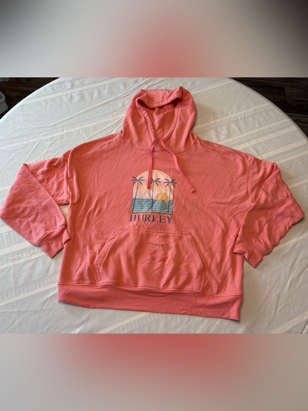 Hurley Coral Pink Palm-Graphic Pullover Hoodie